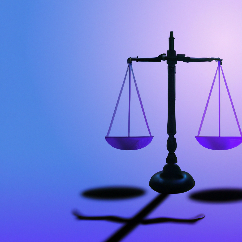 Fondo abstracto con balanza legal en degradé azul y violeta, estilo minimalista, alta definición